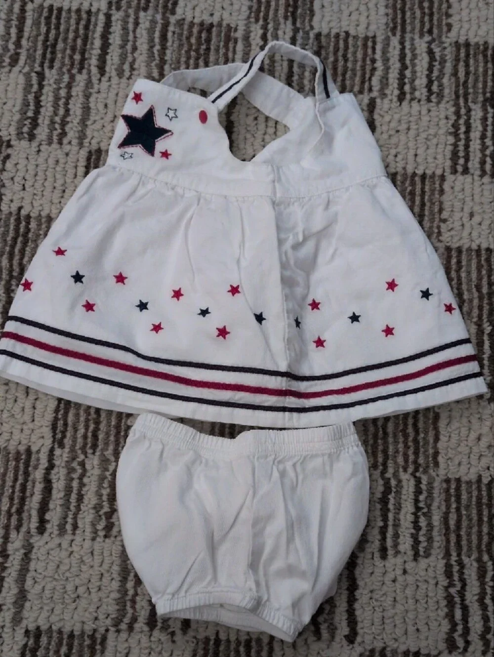 Carter's White Dress & Bloomer Set with Red and Navy Star Accents